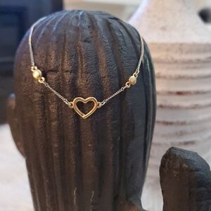 💛 Gorgeous Gold Heart on Silver Chain For: Larger wrist/ and Or Anklet